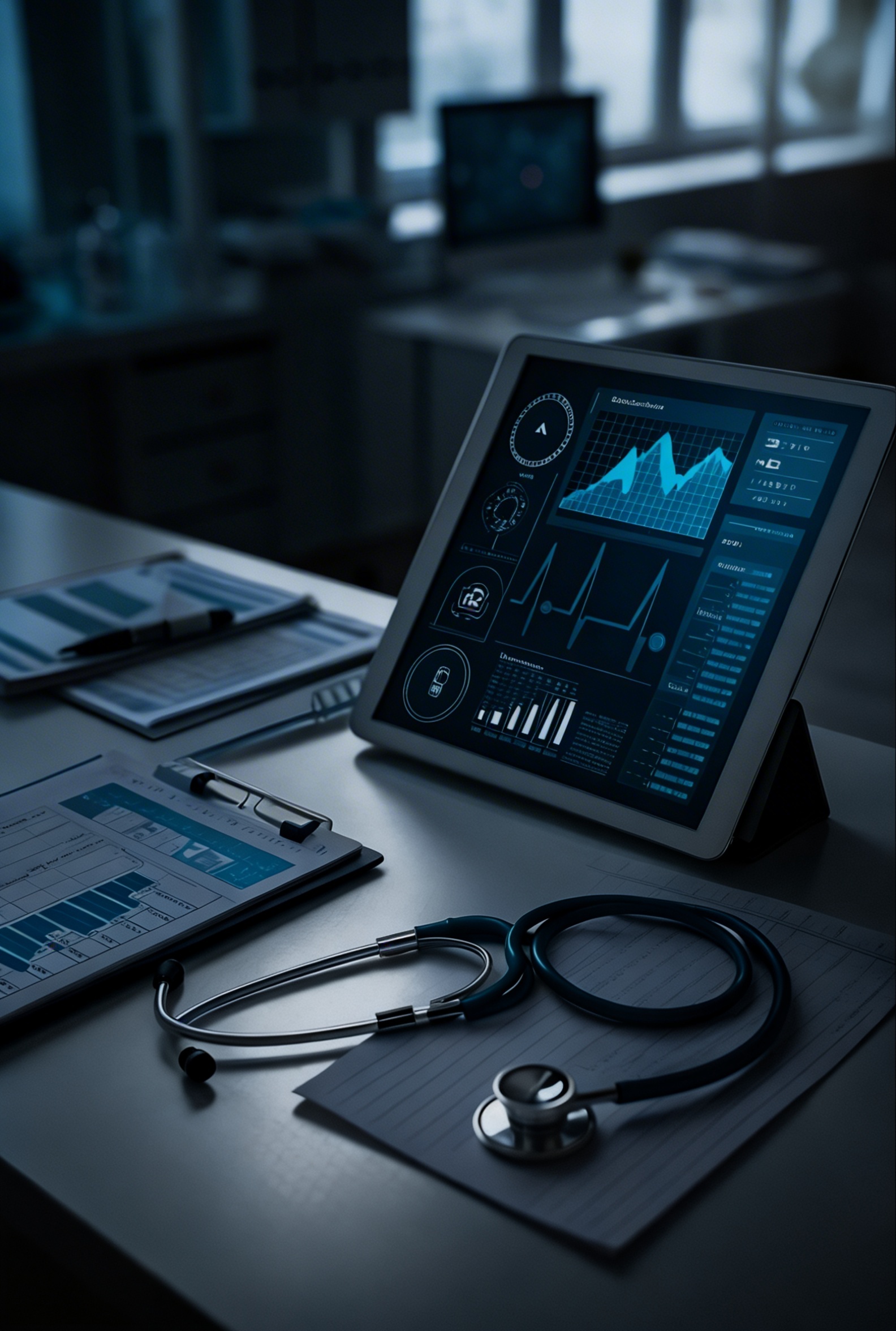 Healthcare operations control center with integrated clinical and financial dashboards