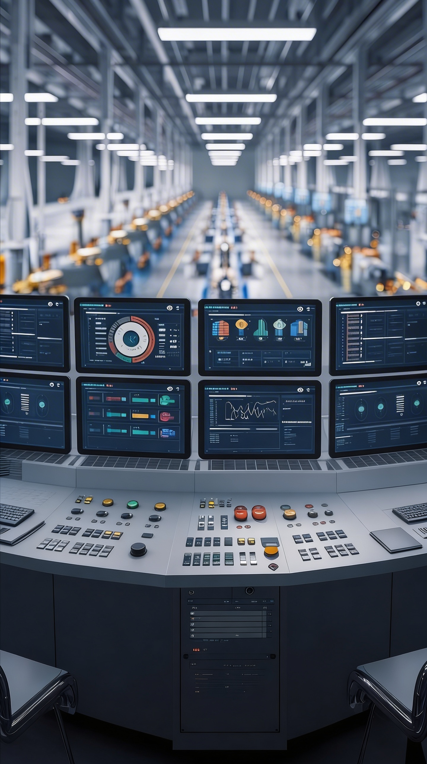 Industrial operations control room with live monitoring dashboards